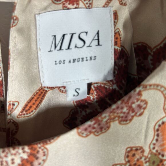 Misa Los Angeles Kara Dress Falling Floral Satin Mini Dress Sz S Ruched Cut-Out - Picture 12 of 16